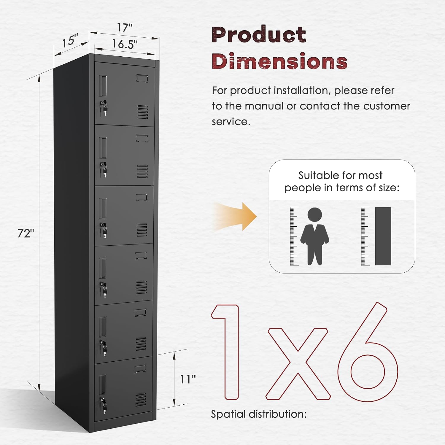 Black Six-Door Metal Employee Storage Locker