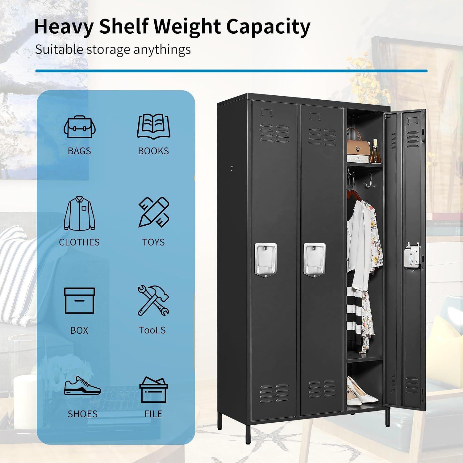 Black Three Door Metal Employee Storage Locker
