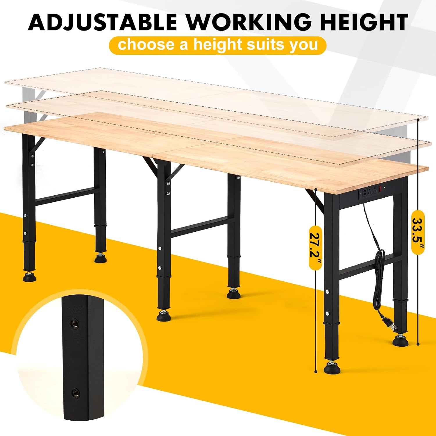 Adjustable Rubberwood Workbench