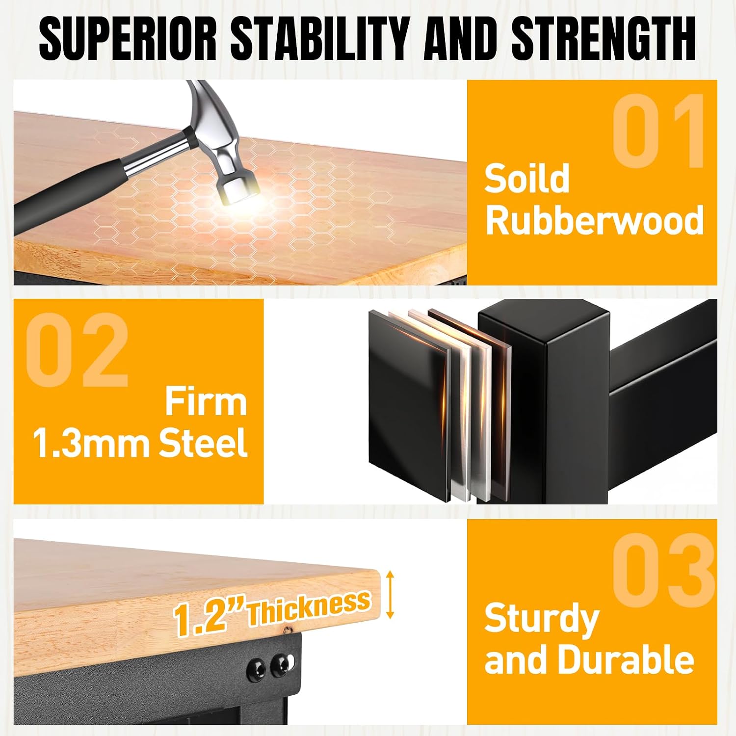 Adjustable Rubberwood Garage Workbench