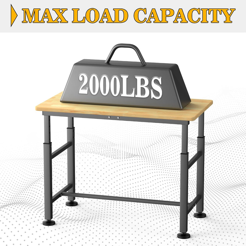 47.5 Inch Adjustable Rubberwood Heavy Duty Garage Workbench