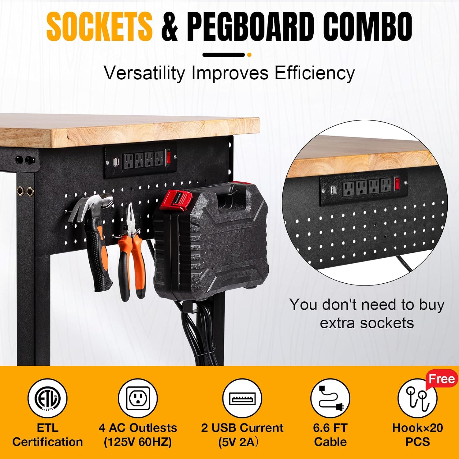 Adjustable Rubberwood Garage Workbench