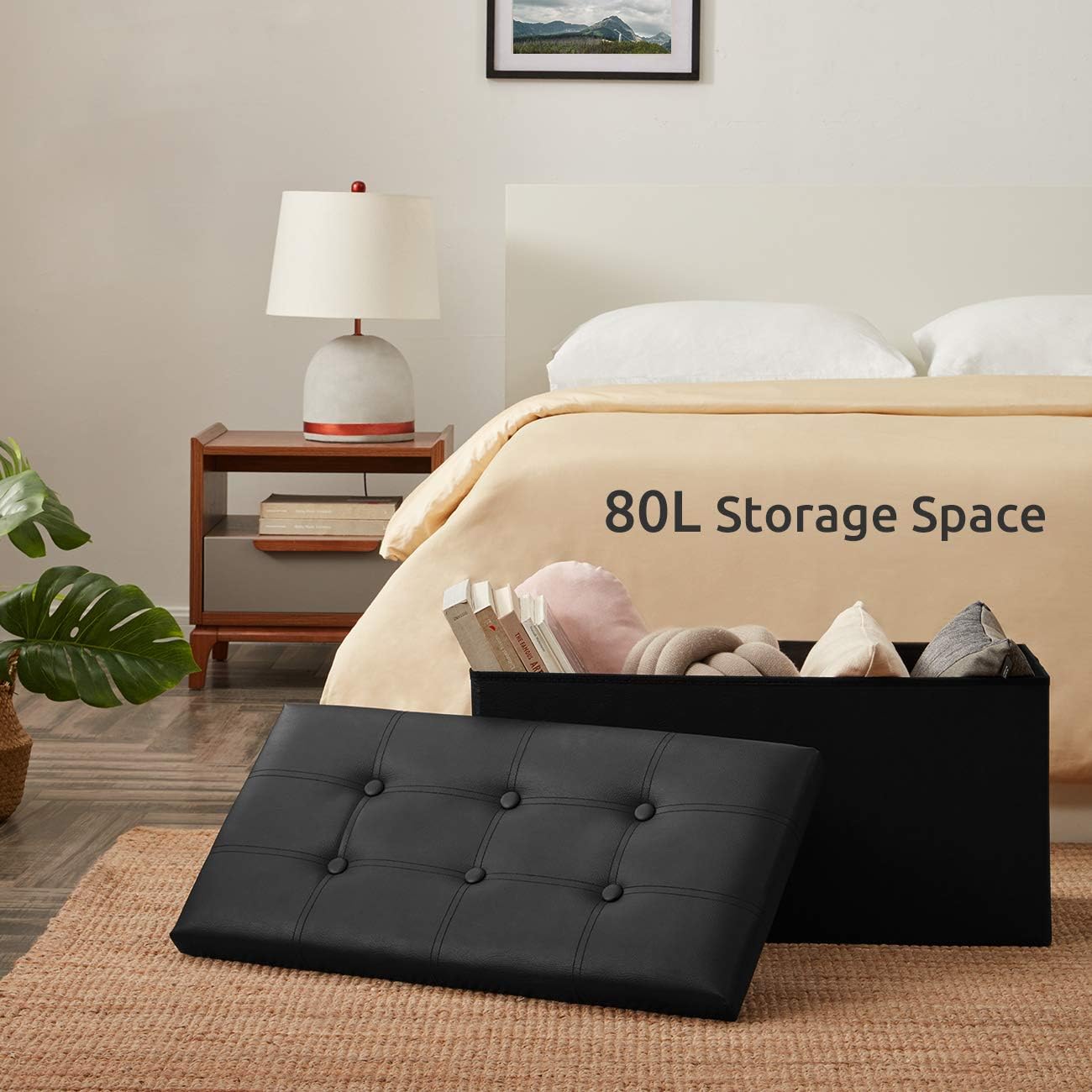 Black Faux Leather Folding Storage Ottoman