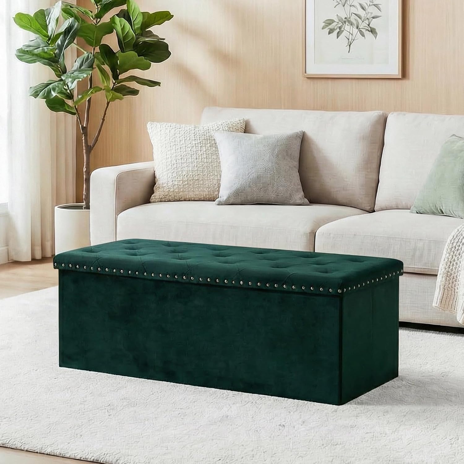 Velvet Foldable Storage Ottoman Bench