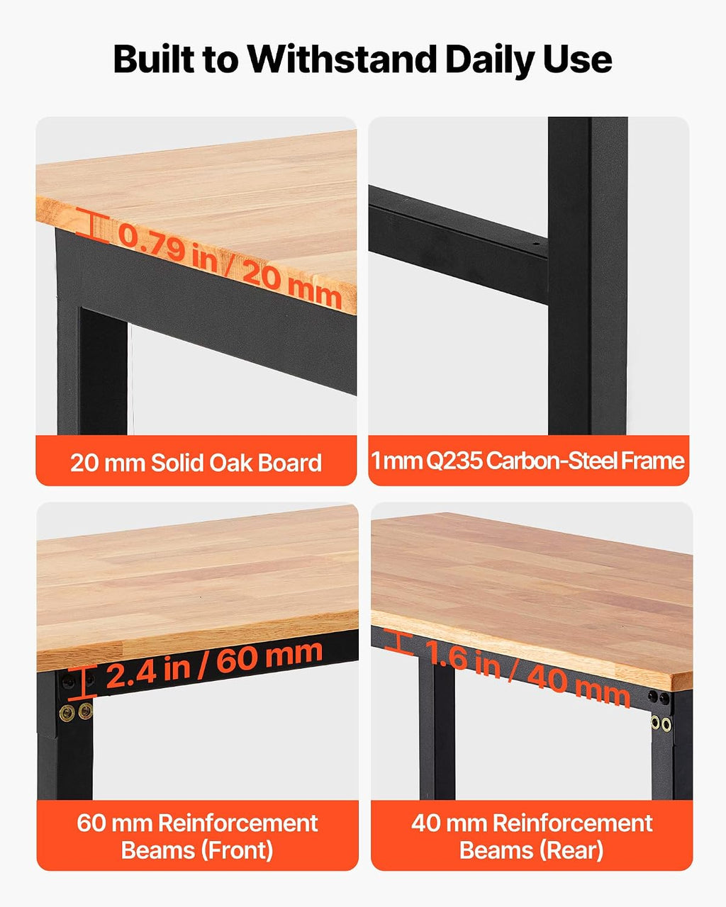 Rolling Oak Adjustable Garage Workbench