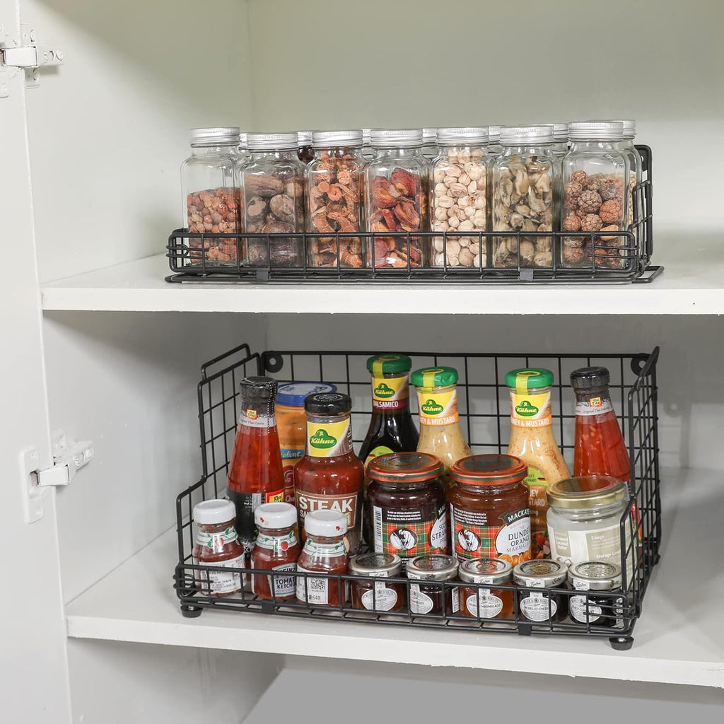 Black 3-Tier Stackable Metal Wire Storage Baskets
