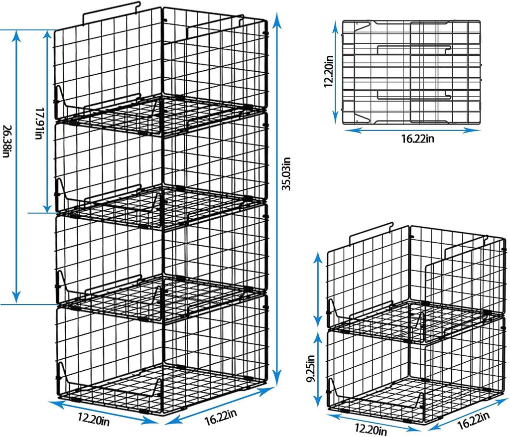 Black 4-Pack Stackable Metal Closet Storage Bins