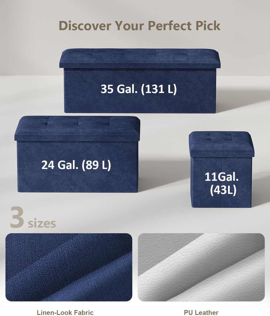 Navy Blue 43 Inch Storage Ottoman Bench