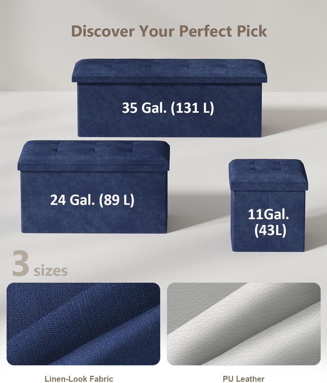 Navy Blue 43 Inch Storage Ottoman Bench