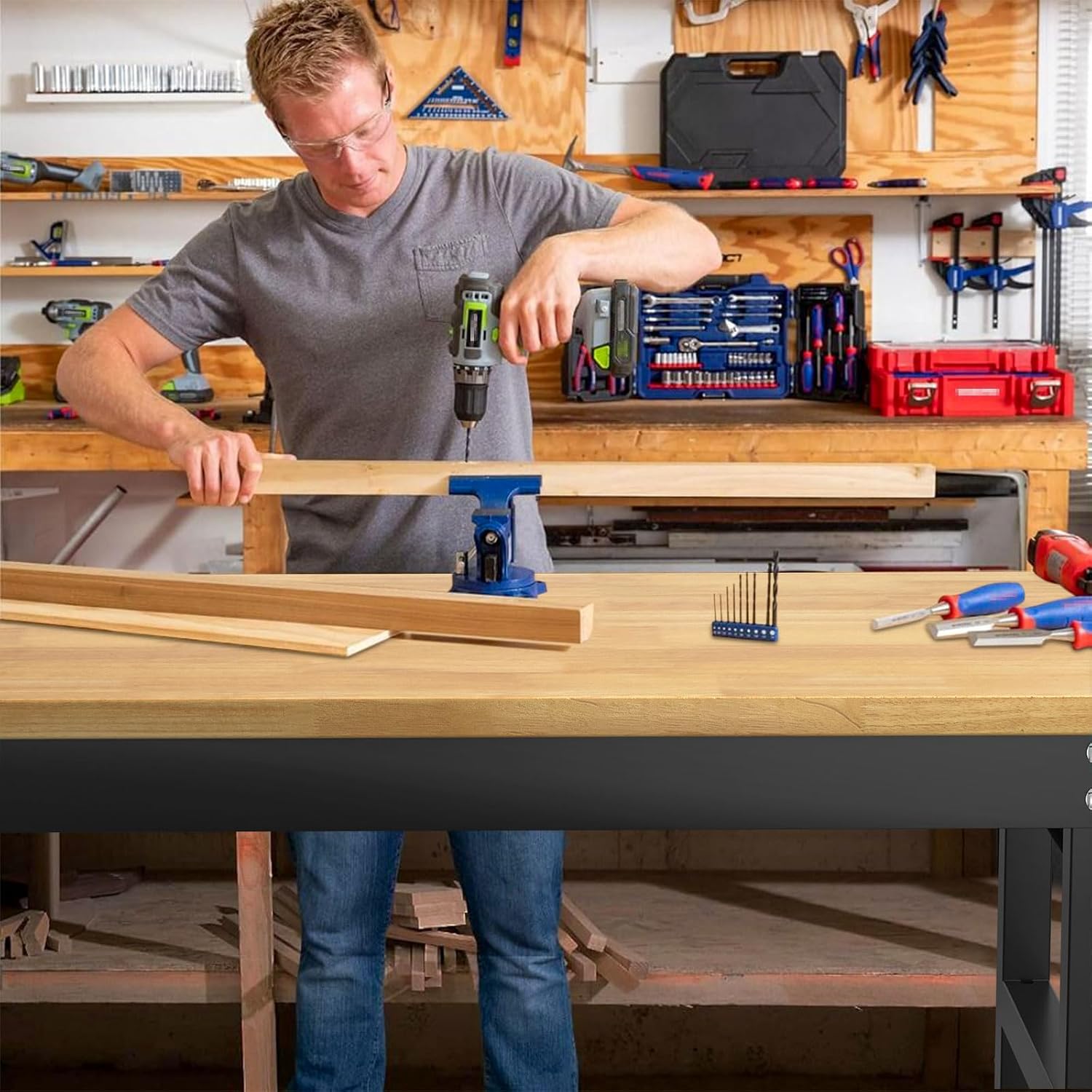 60 Inch Heavy Duty Rolling Hardwood Workbench