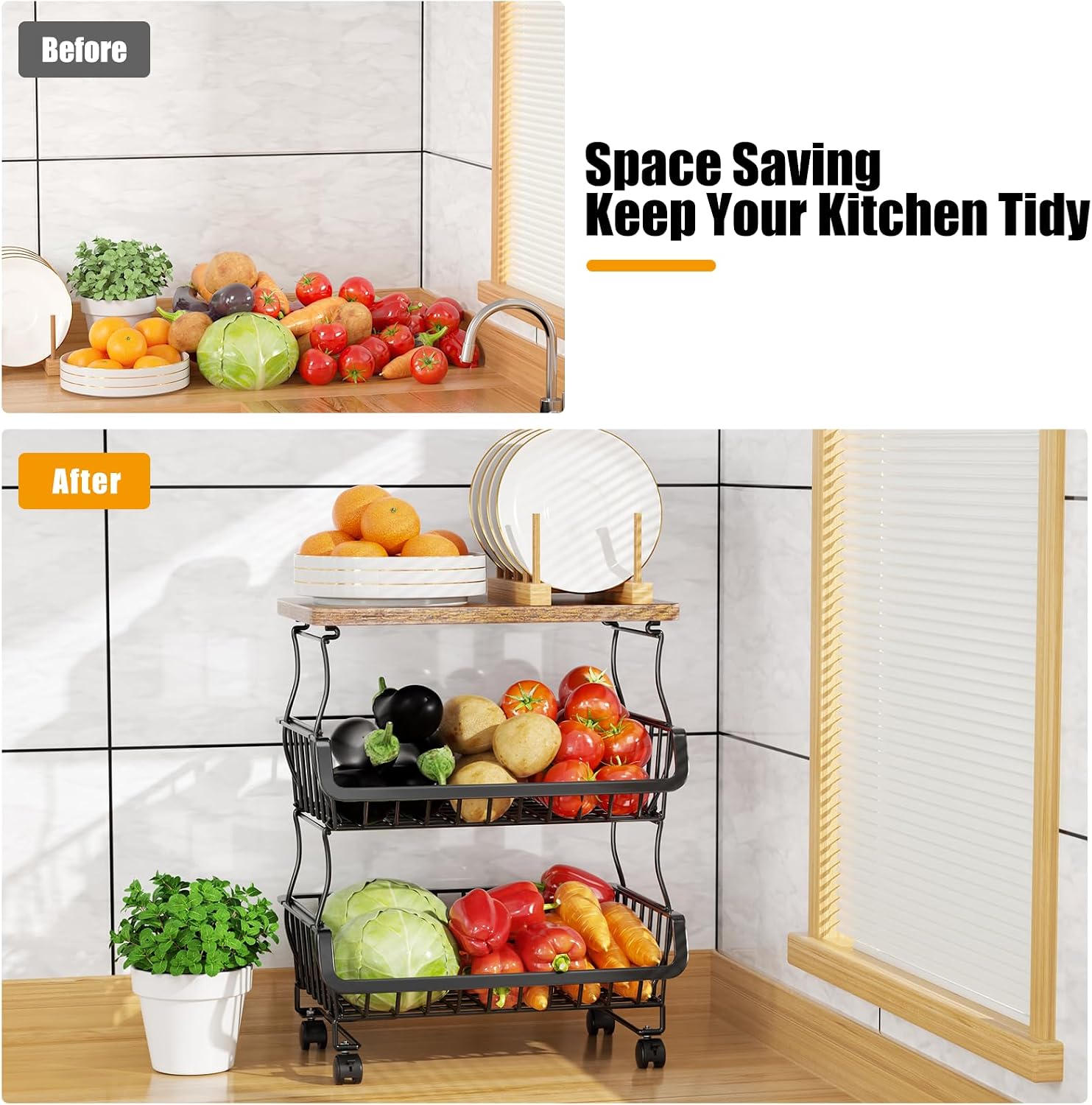 5-Tier Rolling Metal Wire Kitchen Storage Cart