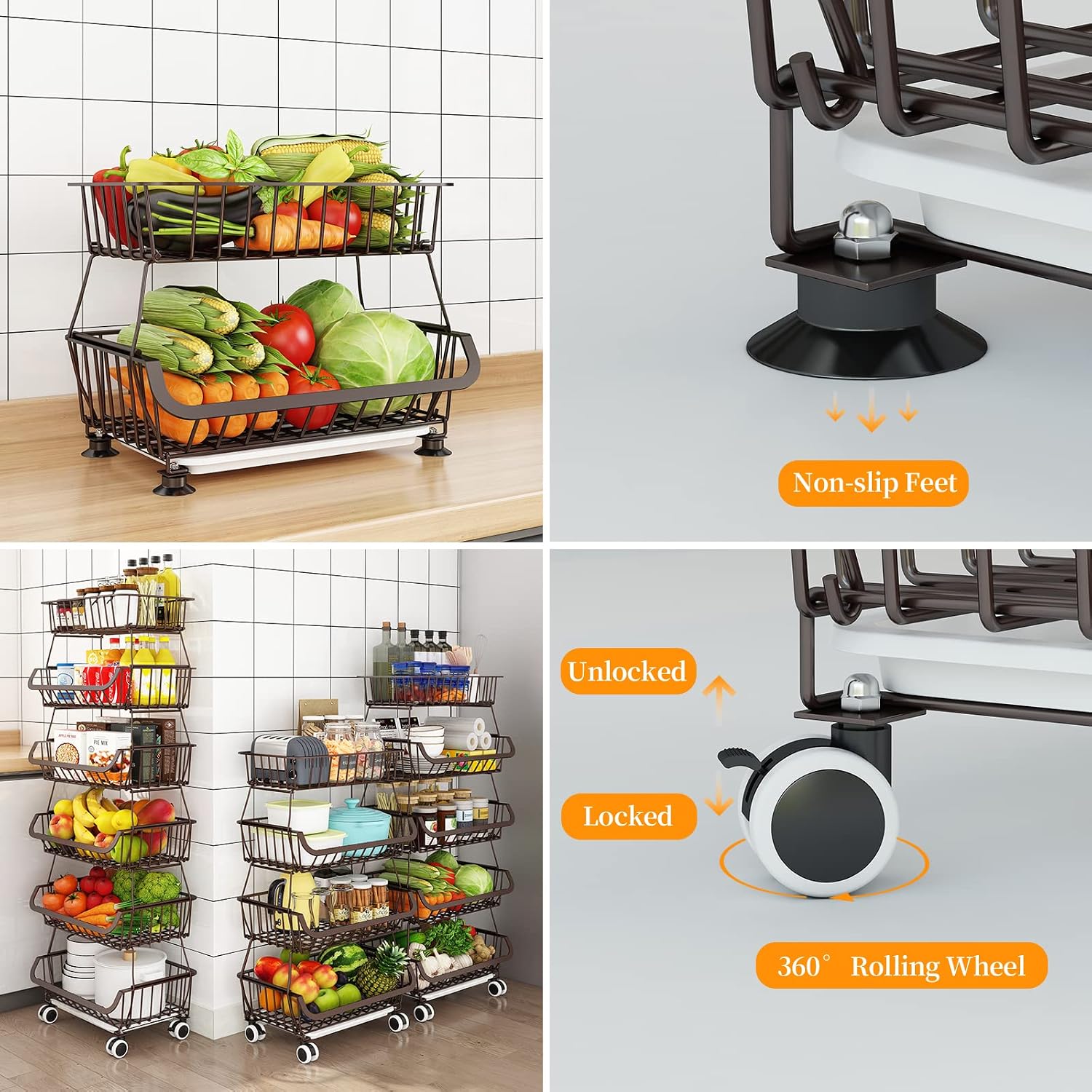 Bronze 4-Tier Rolling Metal Wire Storage Cart