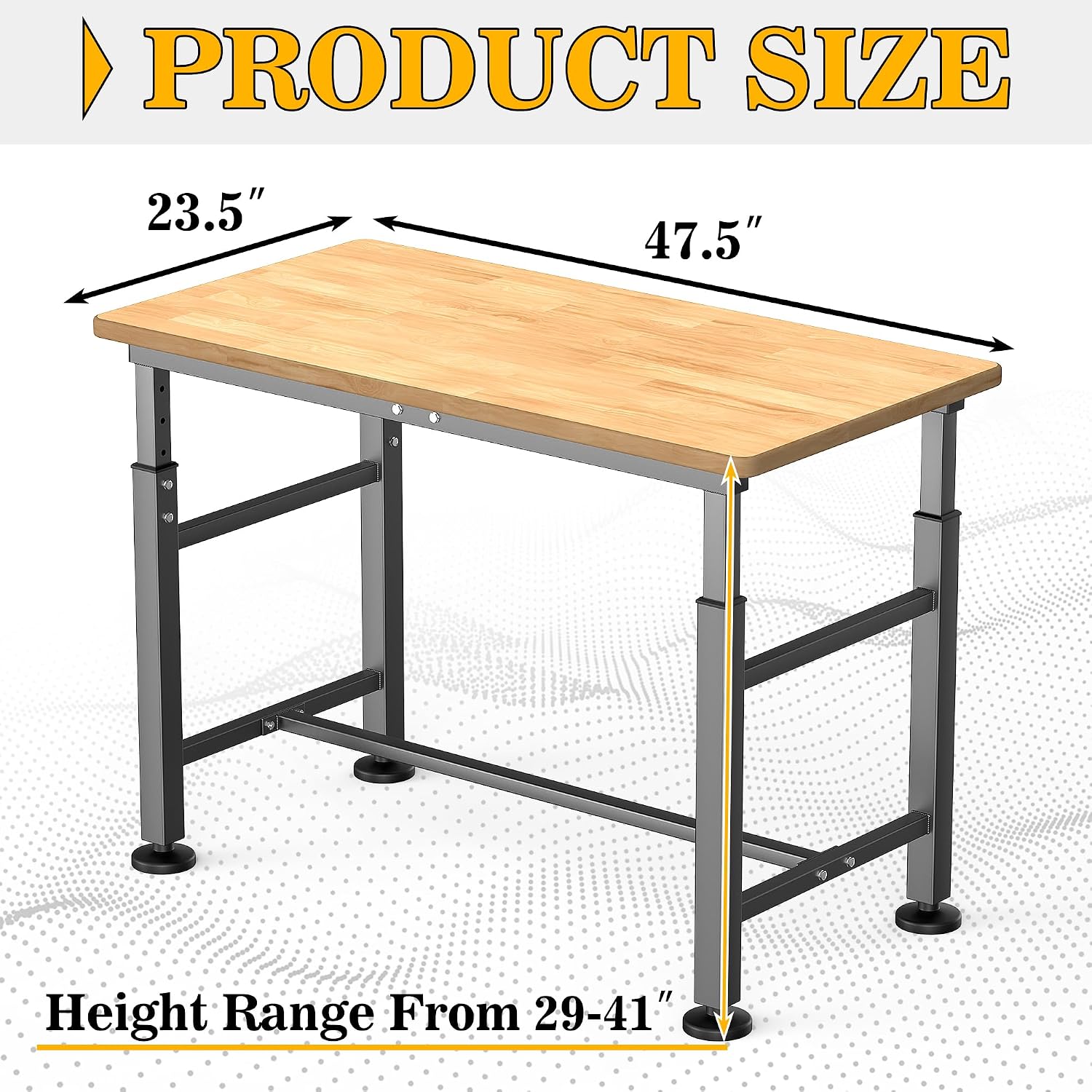 47.5 Inch Adjustable Rubberwood Heavy Duty Garage Workbench