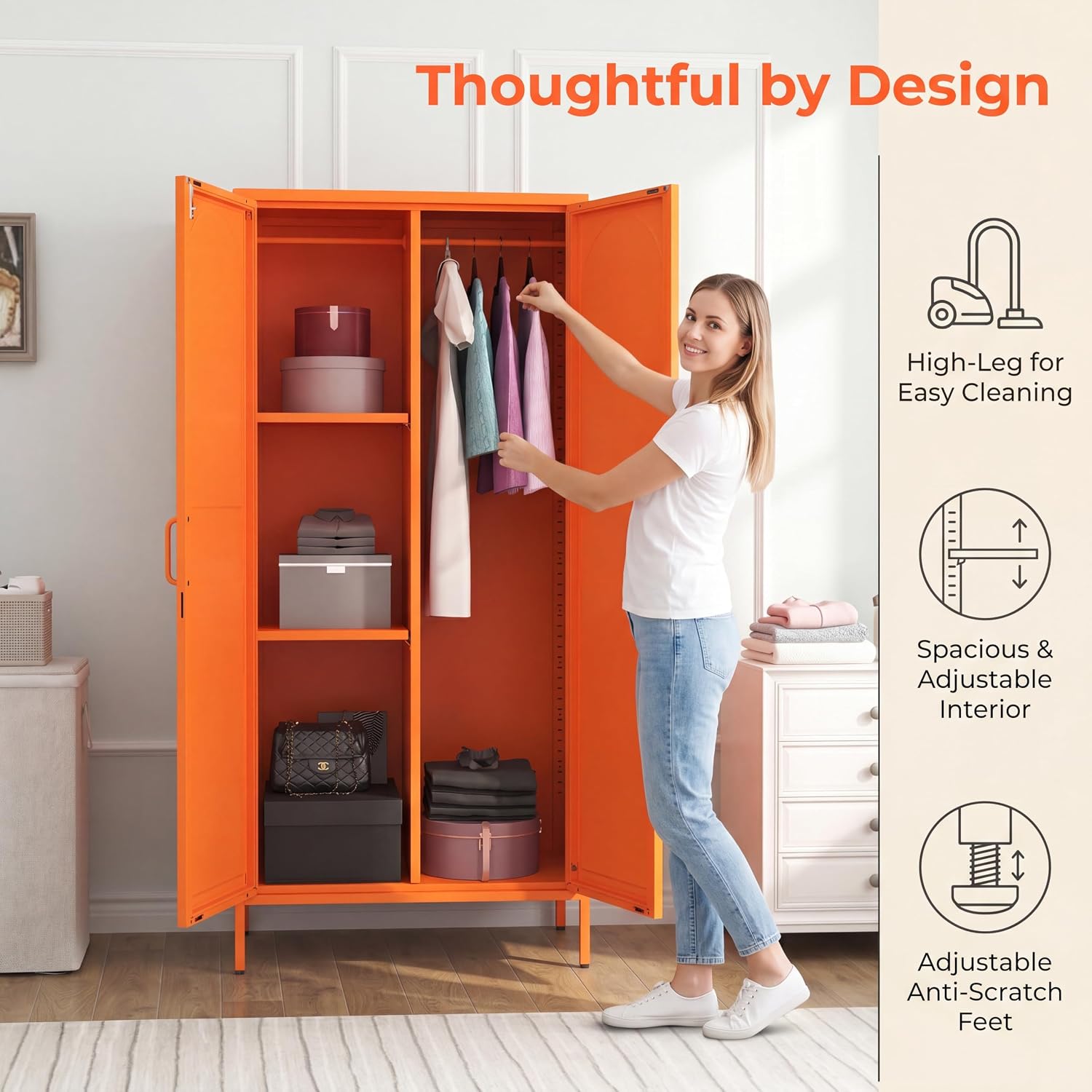 Orange Lockable Steel Clothing Wardrobe Locker