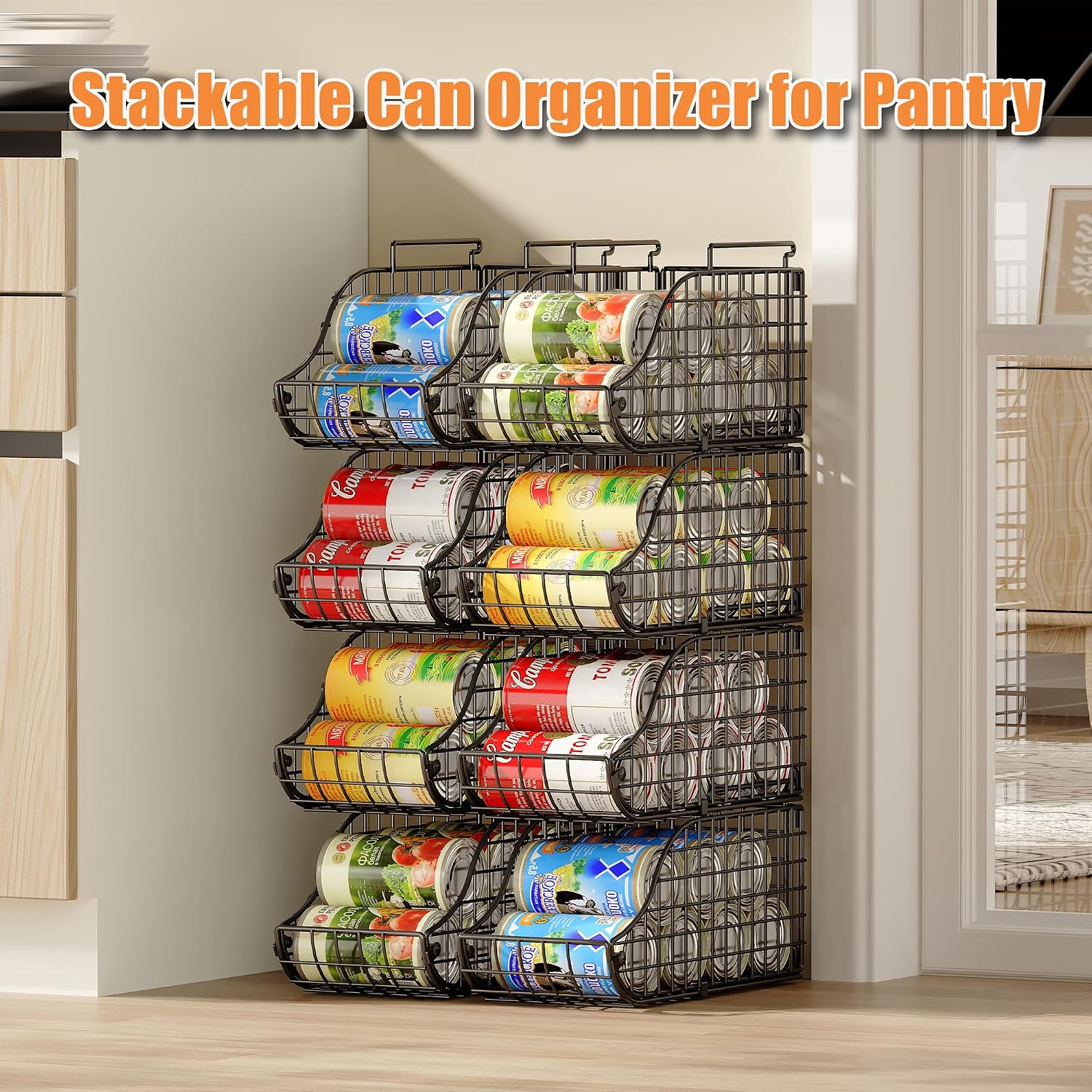 8-Pack Stackable Metal Wire Pantry Can Organizer Racks