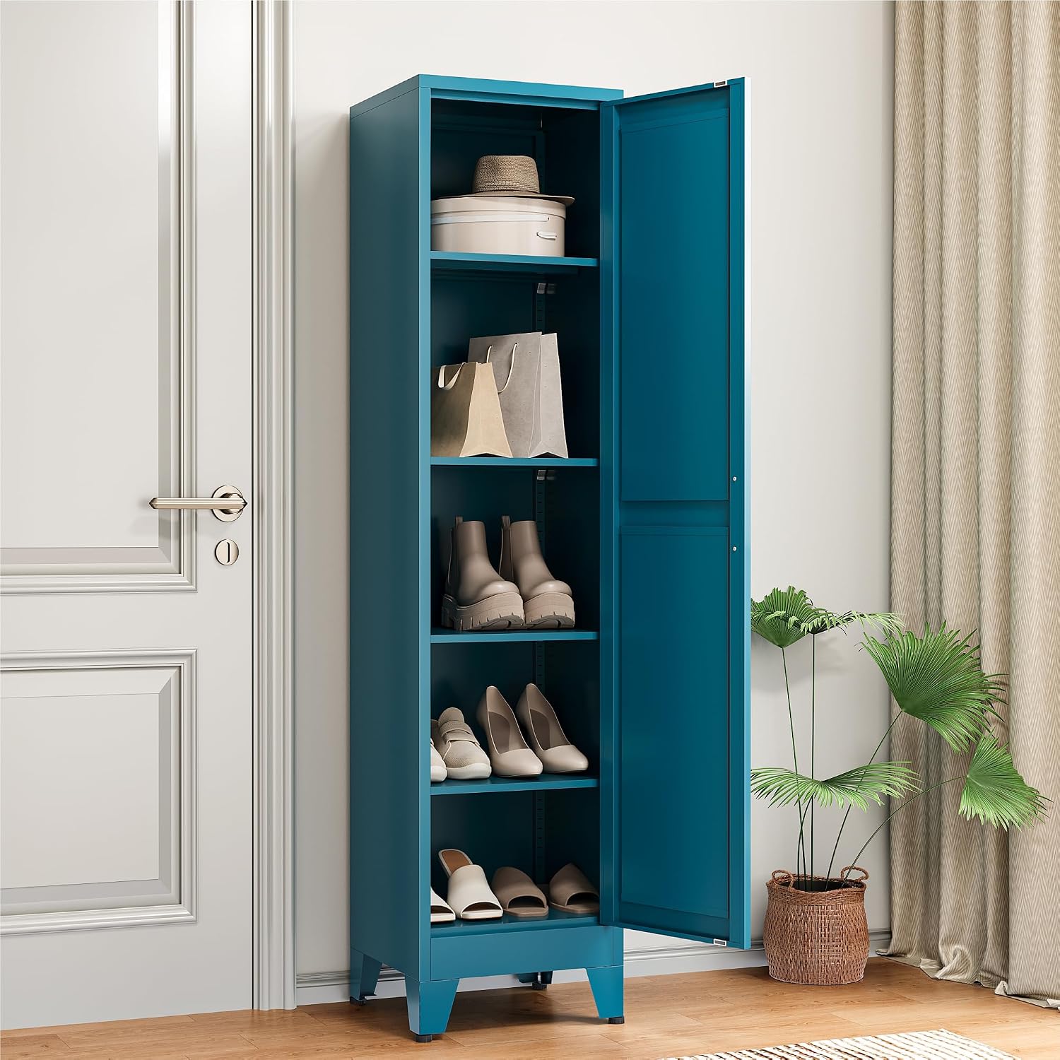 Peacock Blue Slim Metal Storage Cabinet