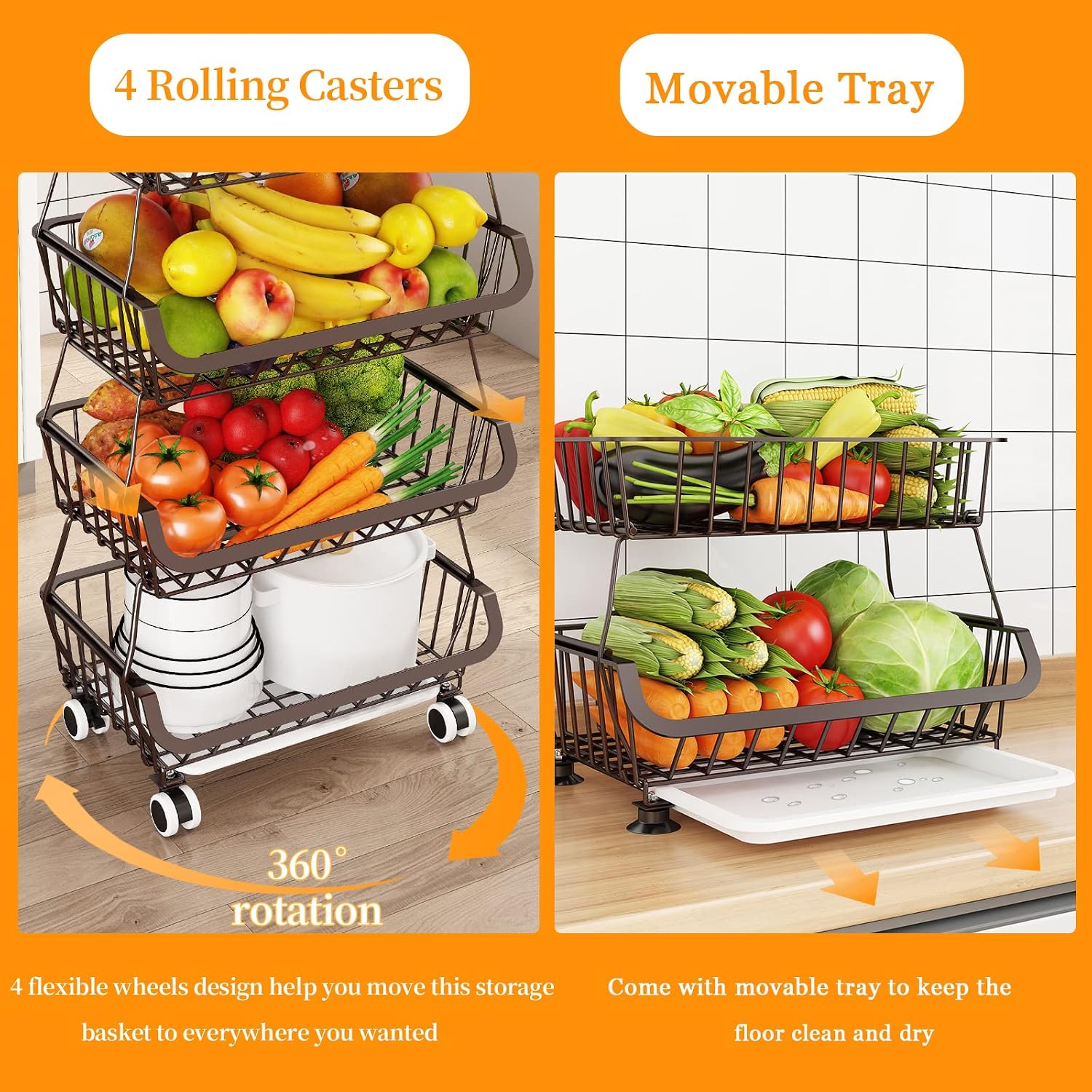 Bronze 4-Tier Rolling Metal Wire Storage Cart
