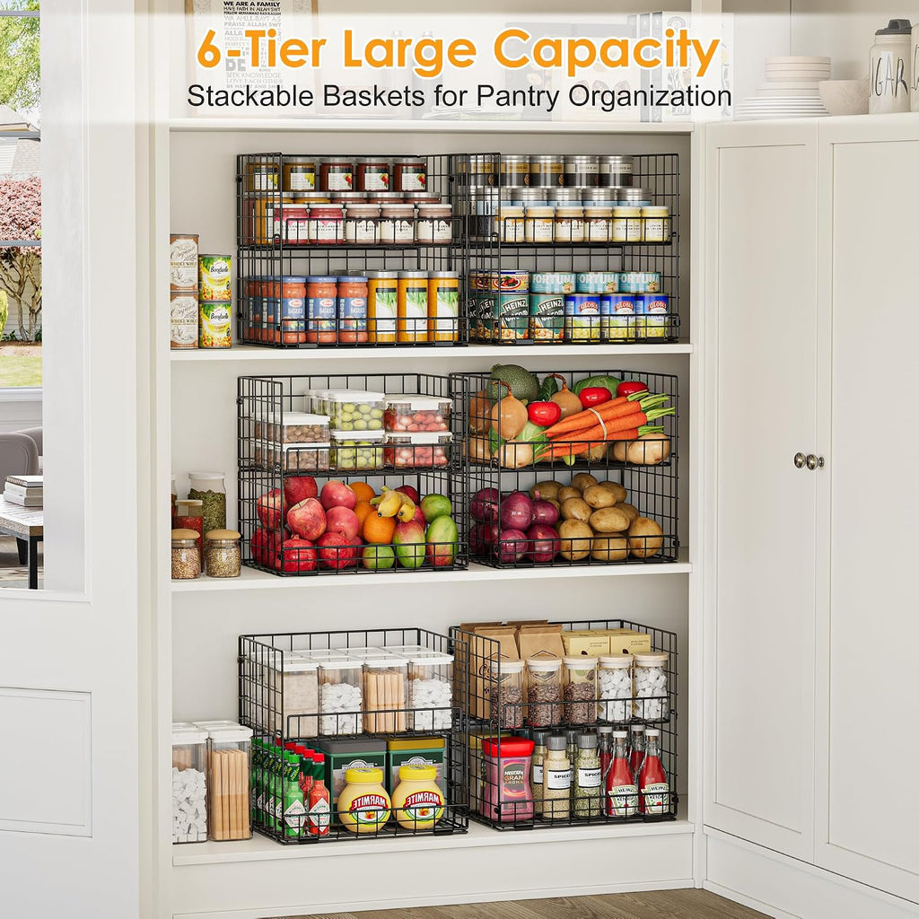 6-Tier XXL Stackable Metal Wire Pantry Storage Baskets