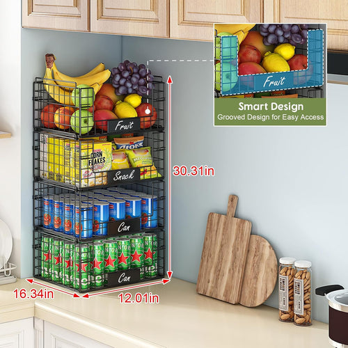 4-Pack XXL Stackable Metal Wire Pantry Storage Baskets