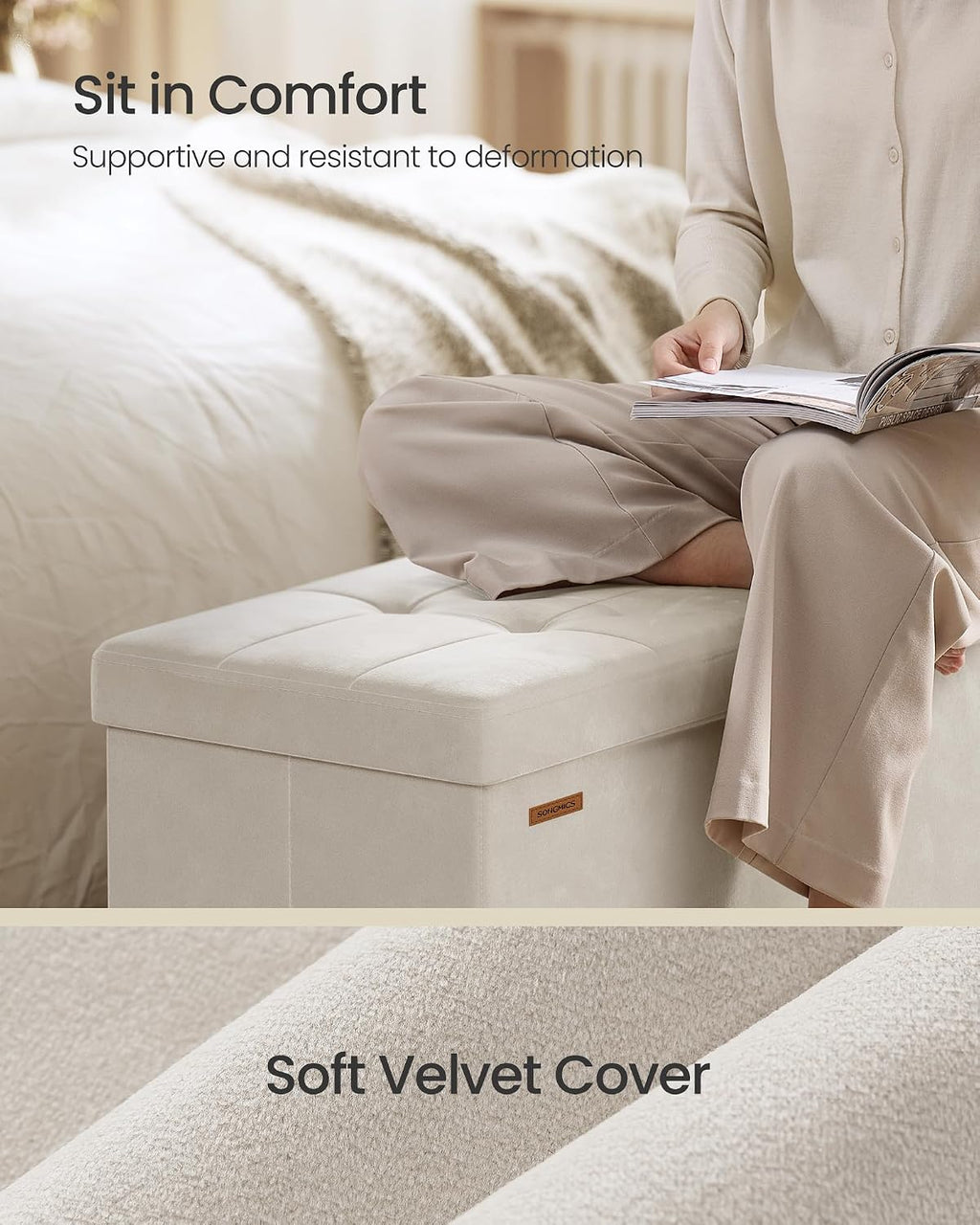 Velvet Folding Storage Ottoman Bench