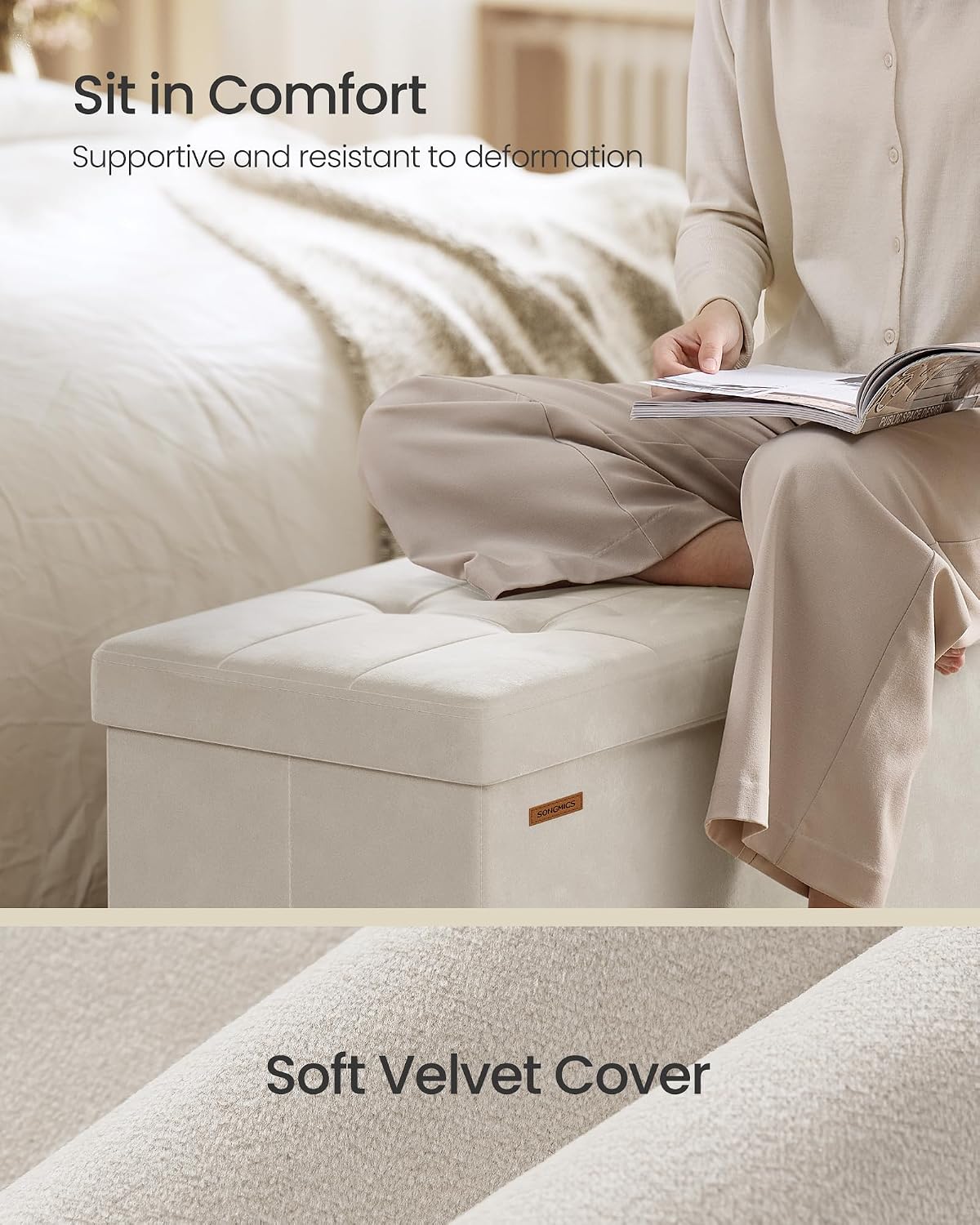 Velvet Folding Storage Ottoman Bench