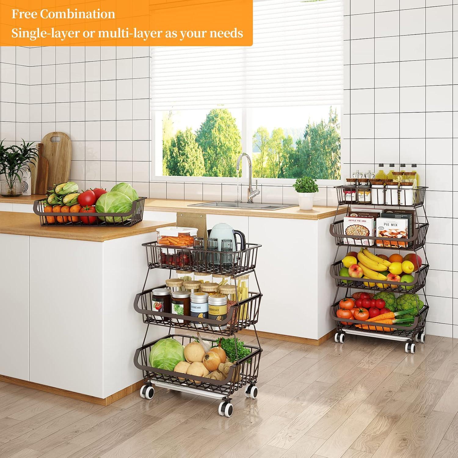Bronze 4-Tier Rolling Metal Wire Storage Cart