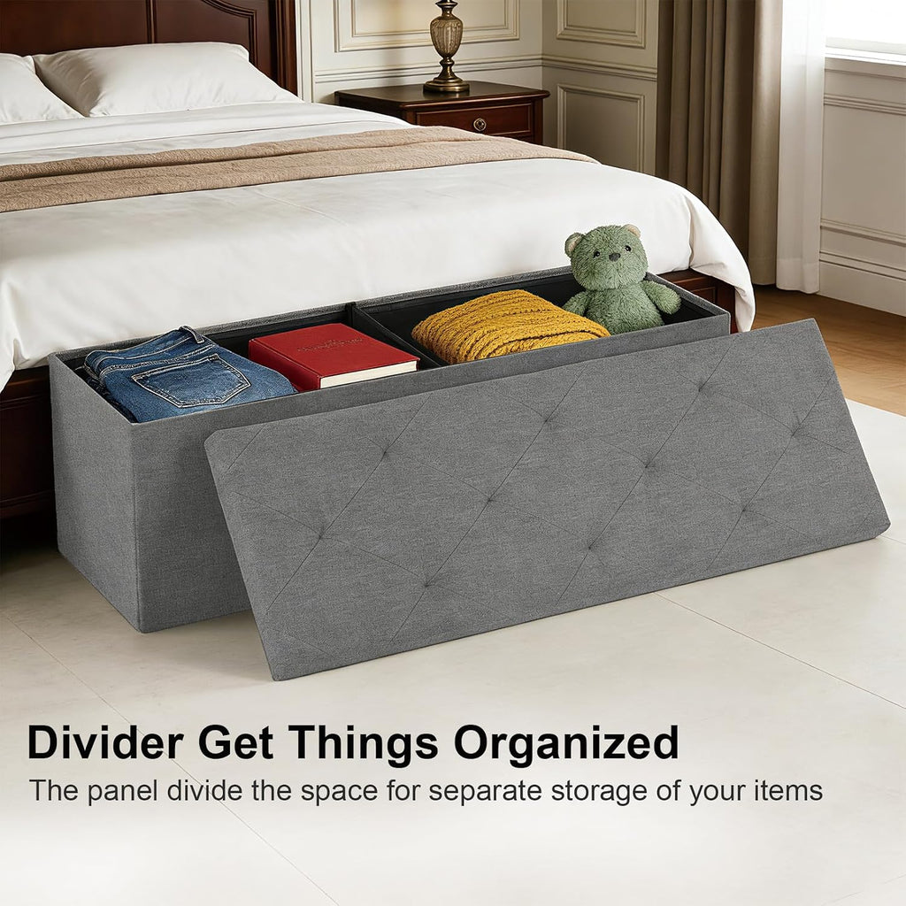 Gray Fabric Foldable Storage Ottoman Bench