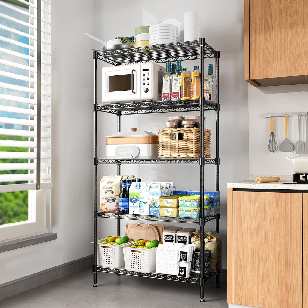 Black 5-Tier Heavy Duty Adjustable Metal Wire Storage Shelving