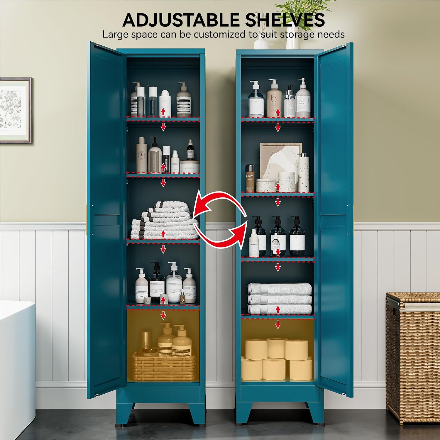 Peacock Blue Slim Metal Storage Cabinet