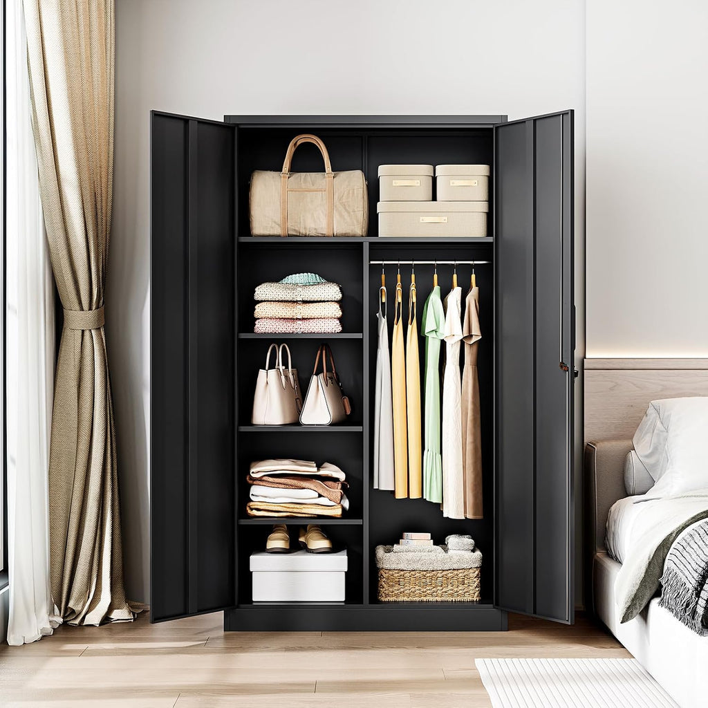 Black Lockable Steel Clothing Storage Wardrobe Locker