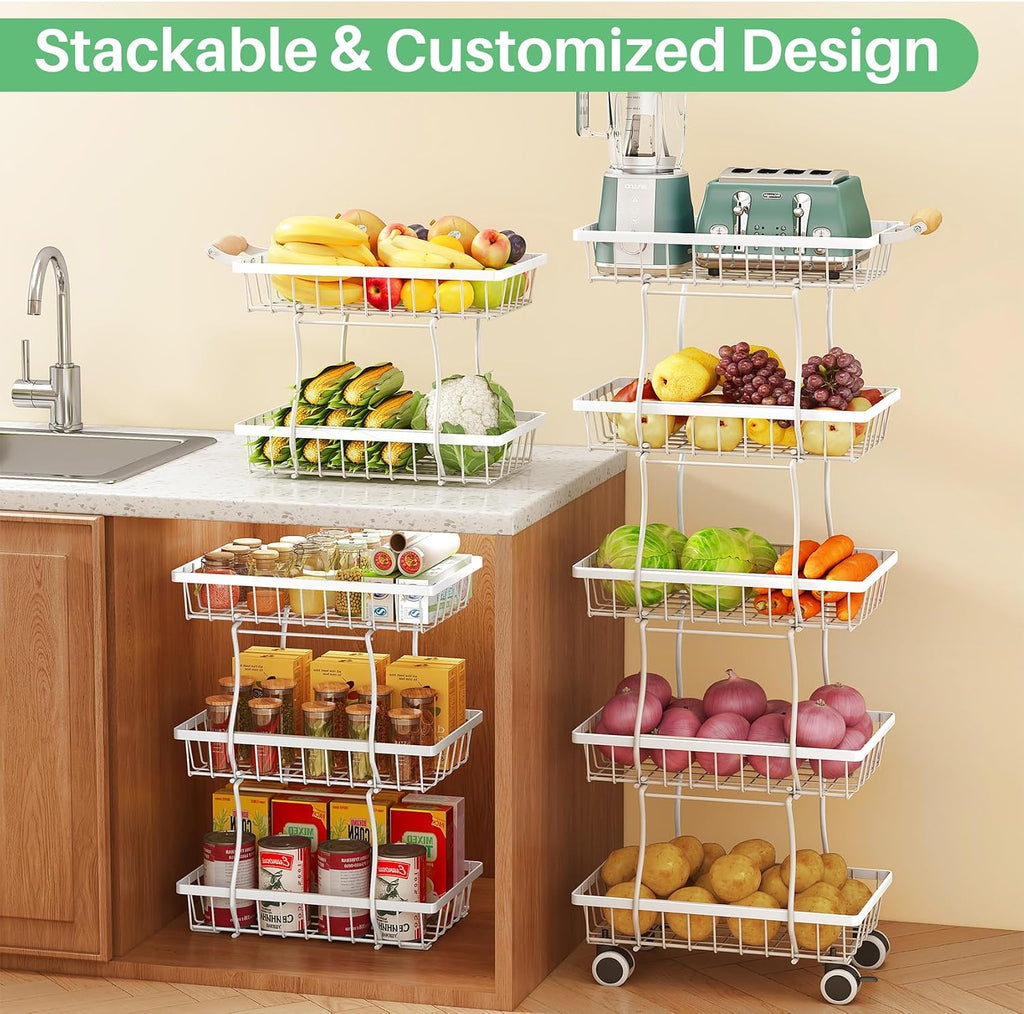 White 5-Tier Stackable Metal Wire Fruit Vegetable Storage Stand