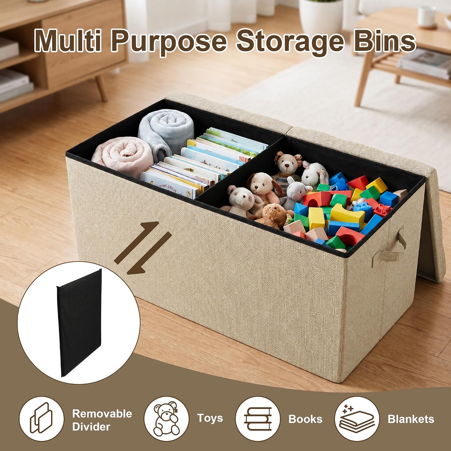 Collapsible Large Toy Storage Ottoman Bench