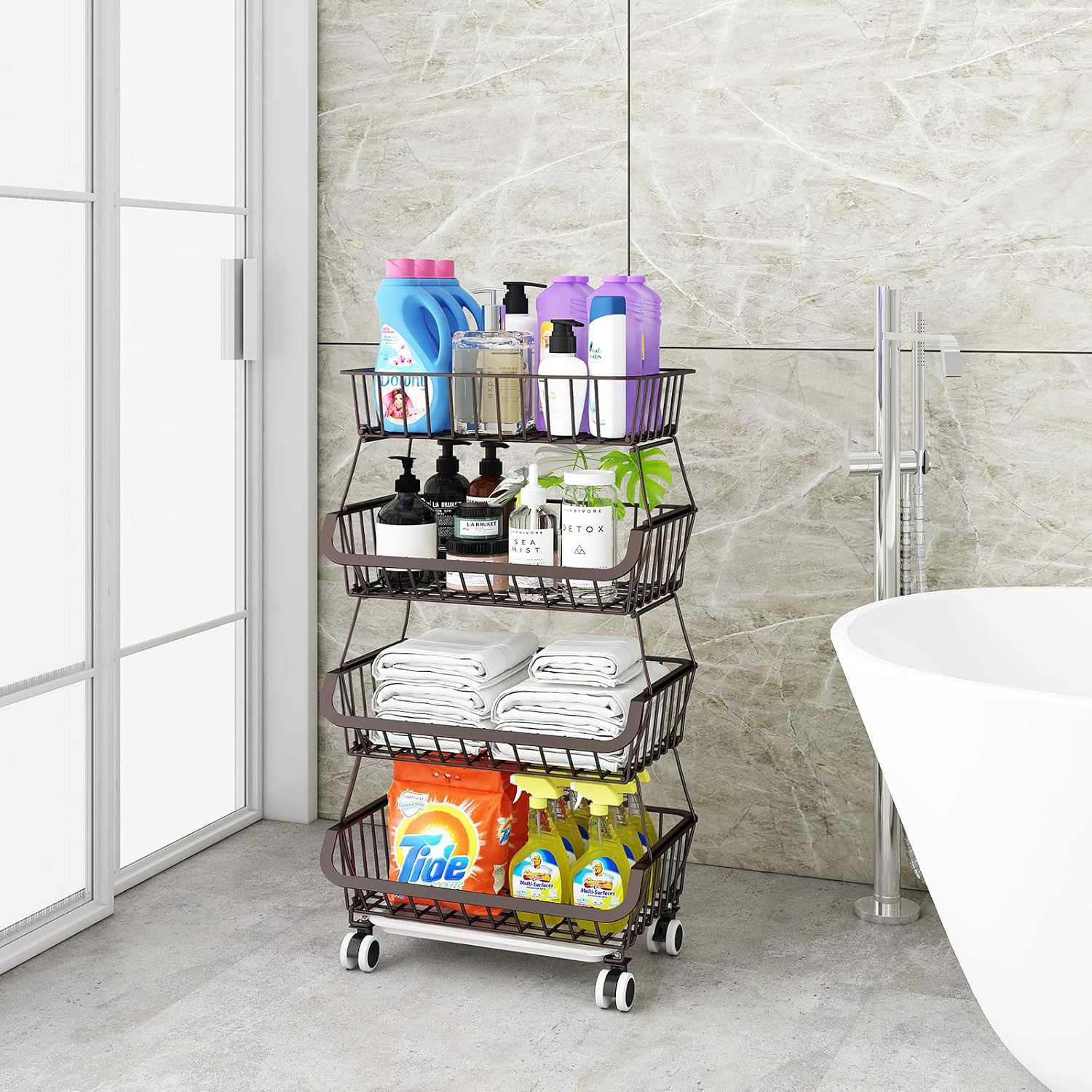 Bronze 4-Tier Rolling Metal Wire Storage Cart