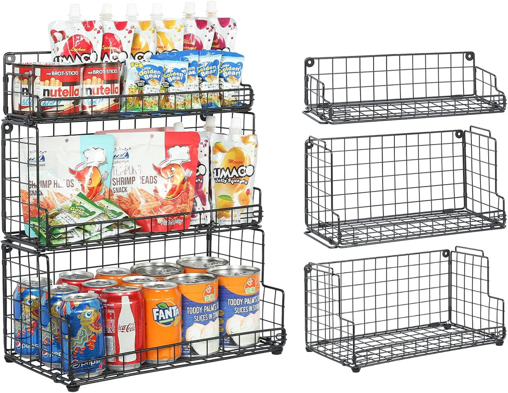 Black 3-Tier Stackable Metal Wire Storage Baskets