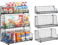 Black 3-Tier Stackable Metal Wire Storage Baskets