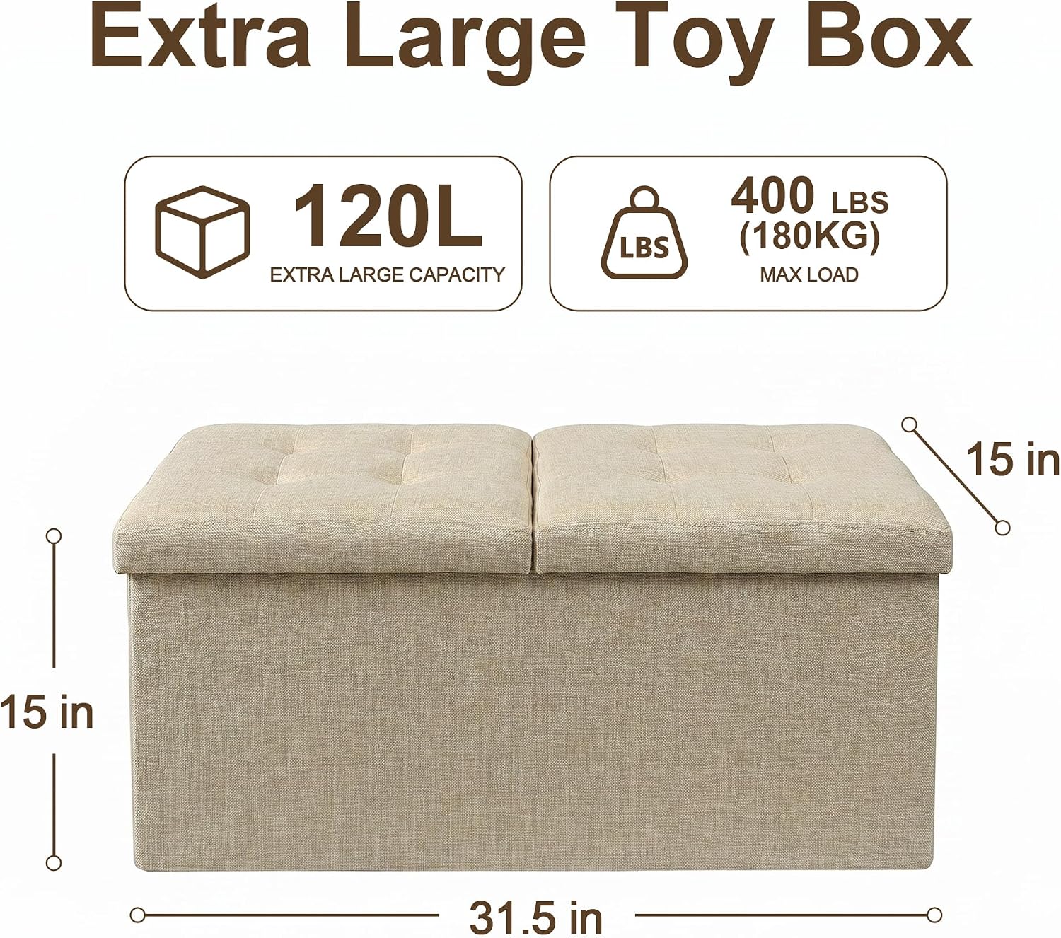 Collapsible Large Toy Storage Ottoman Bench
