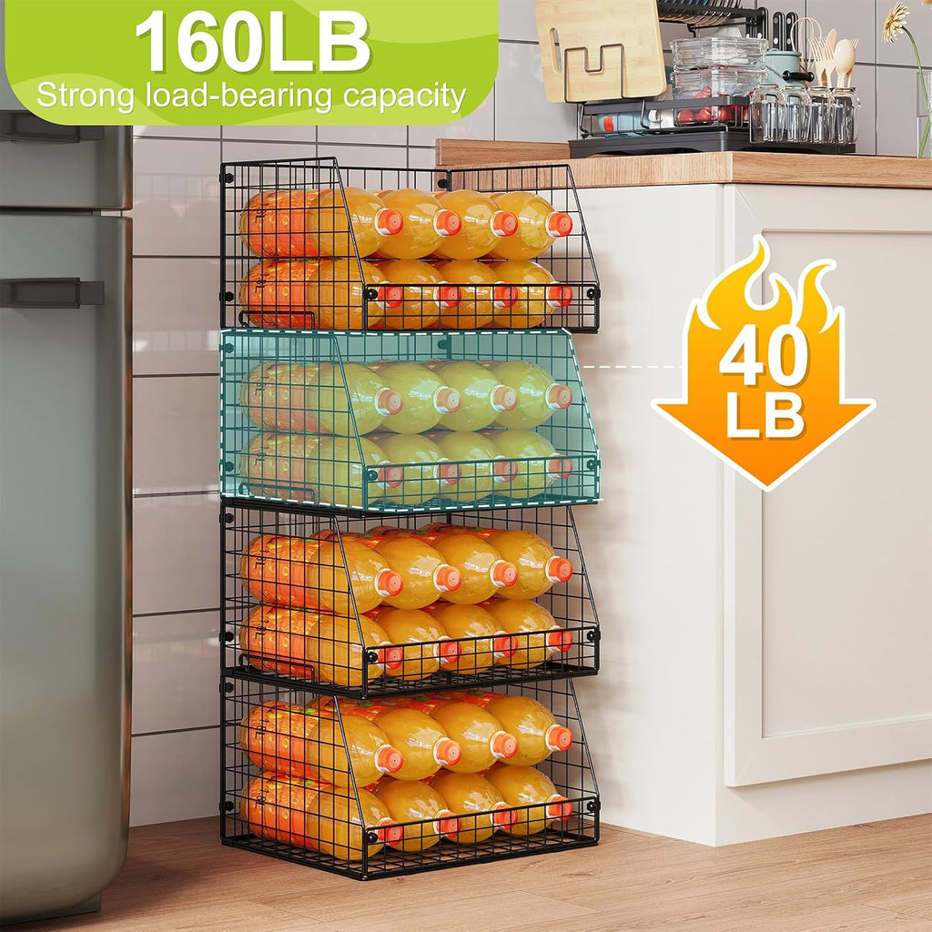 4-Pack XXL Stackable Metal Wire Pantry Storage Baskets