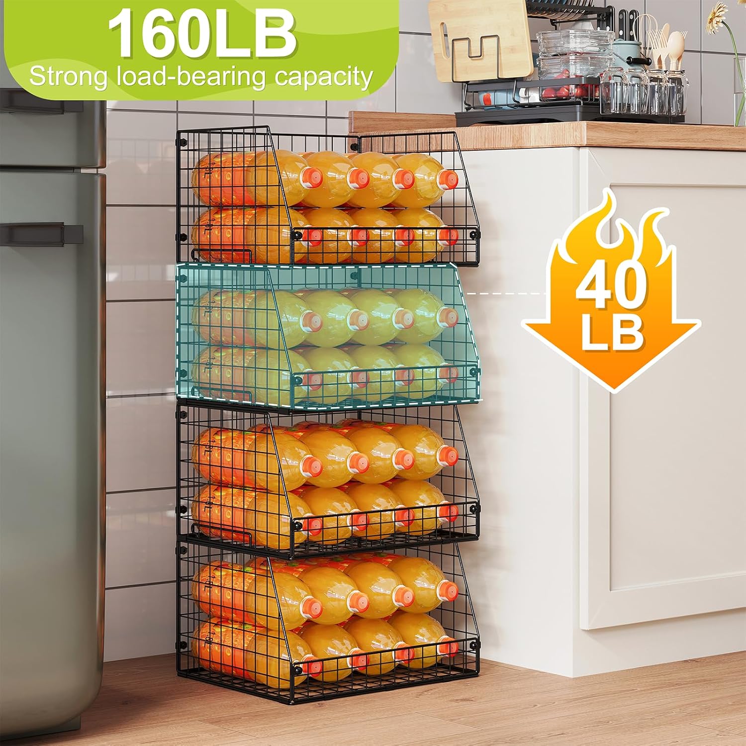4-Pack XXL Stackable Metal Wire Pantry Storage Baskets