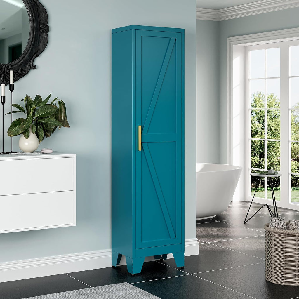 Peacock Blue Farmhouse Metal Storage Cabinet