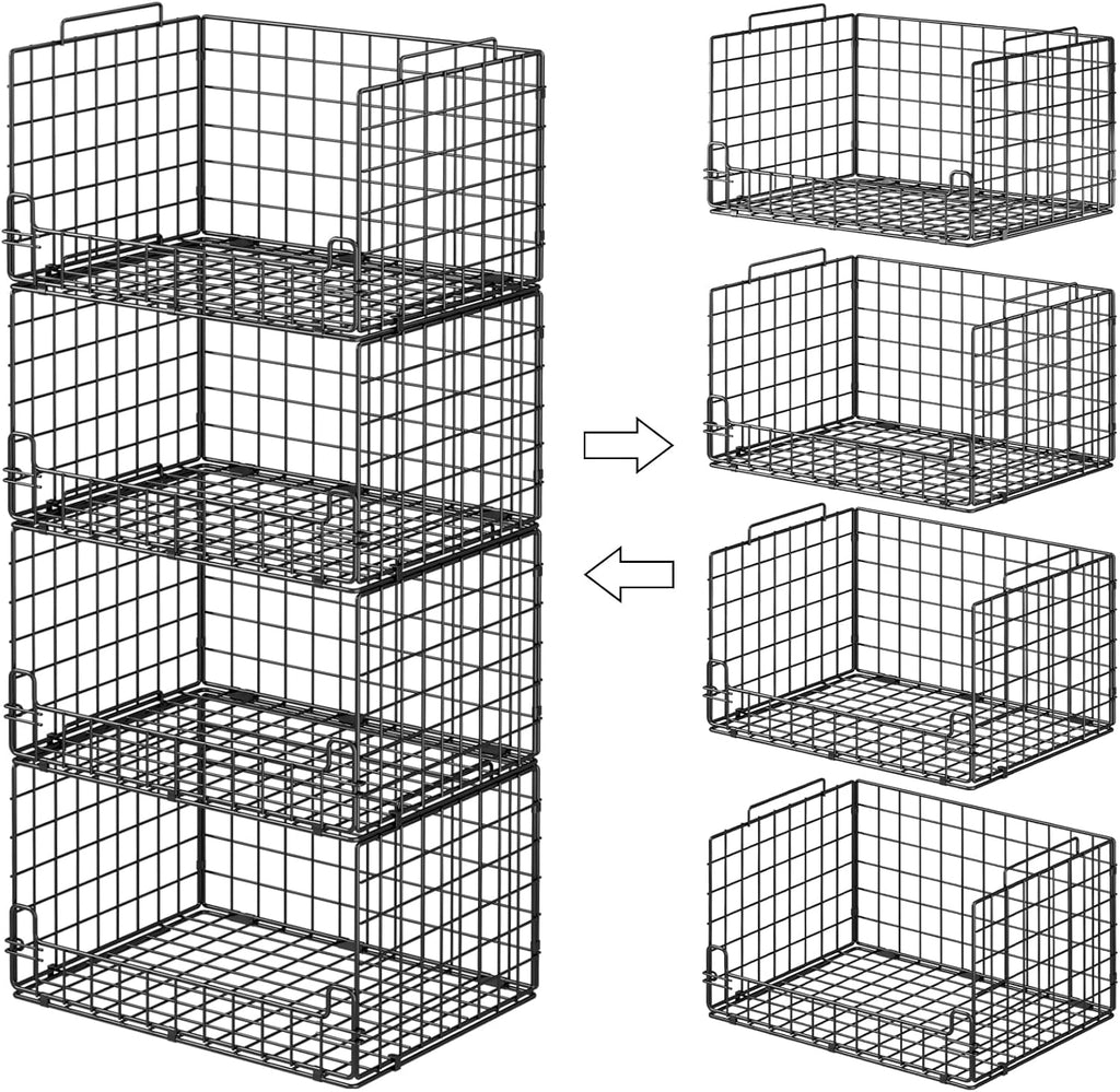 Black 4-Tier Foldable Metal Closet Storage Baskets
