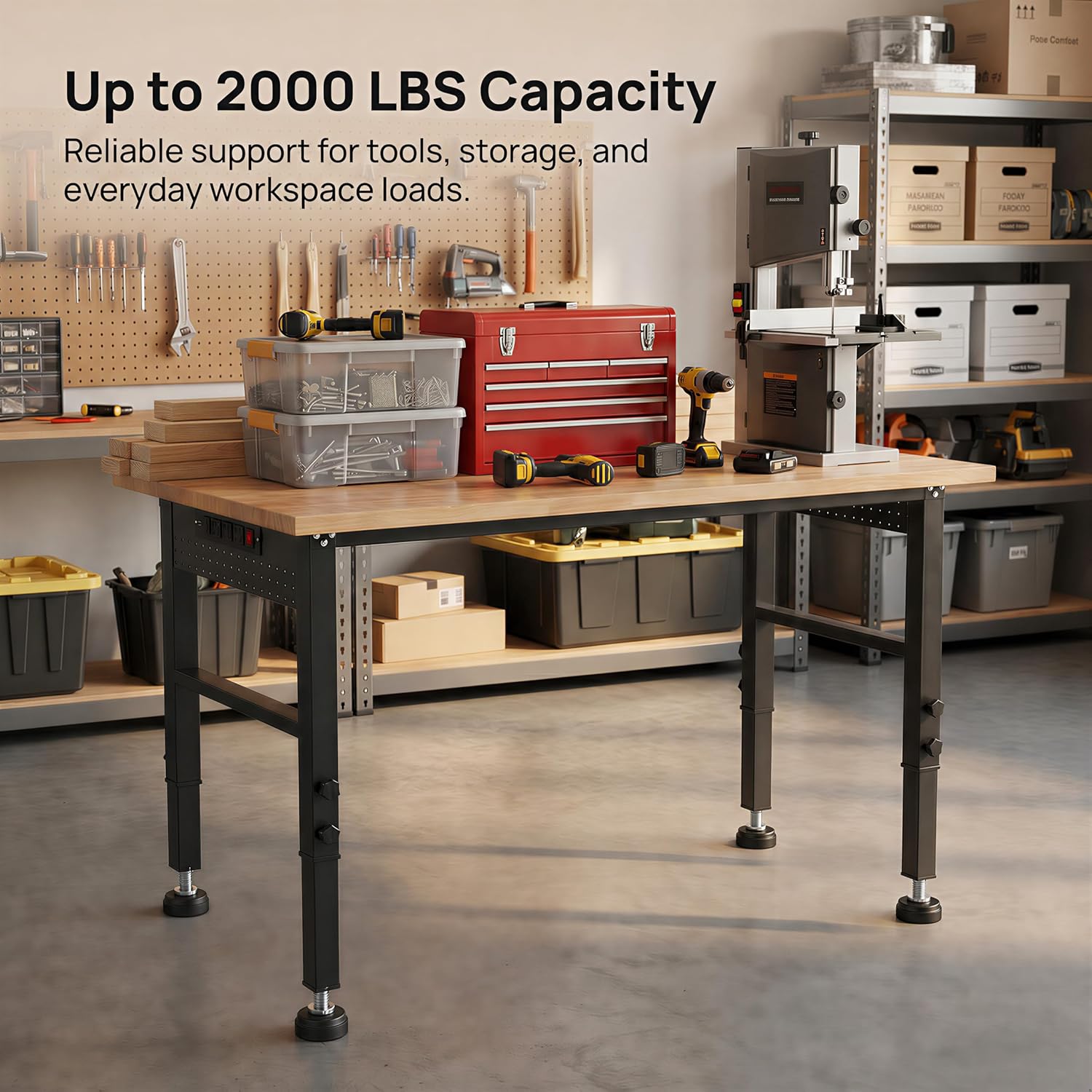48 Inch Rubberwood Top Adjustable Heavy Duty Workbench