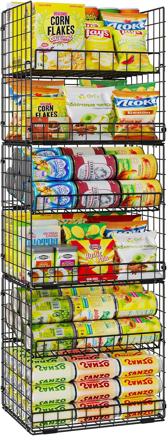 6-Tier XXL Stackable Metal Wire Pantry Storage Baskets
