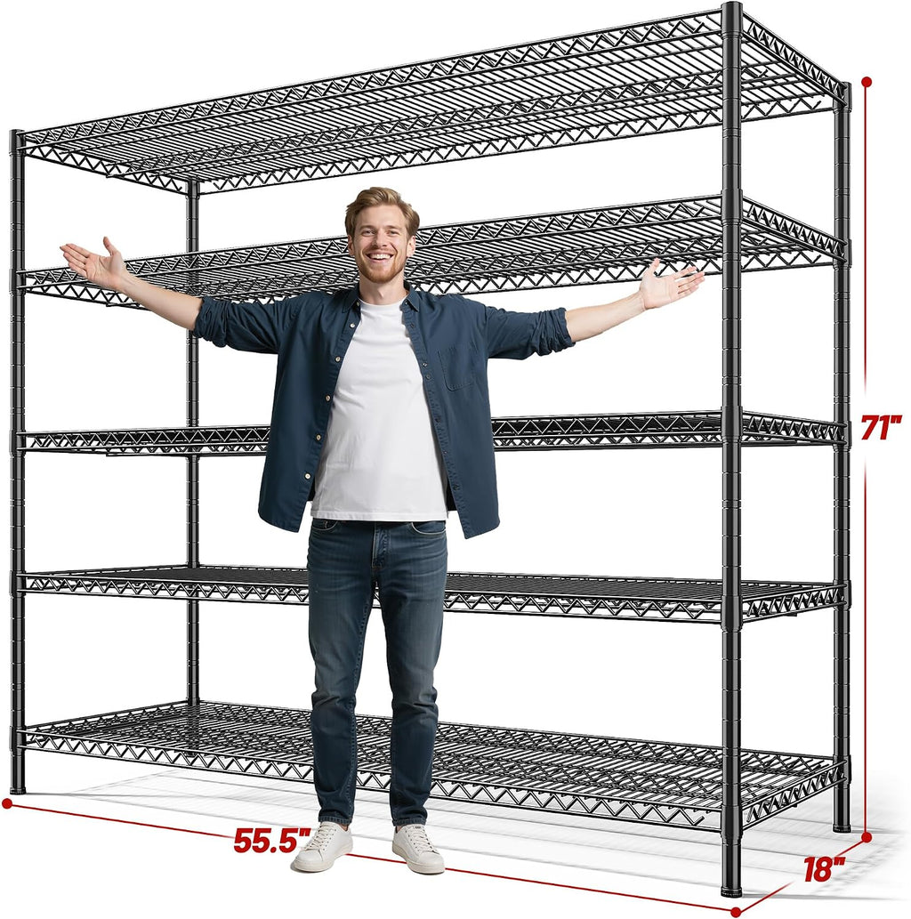 5-Tier Heavy Duty Adjustable Metal Wire Storage Shelving