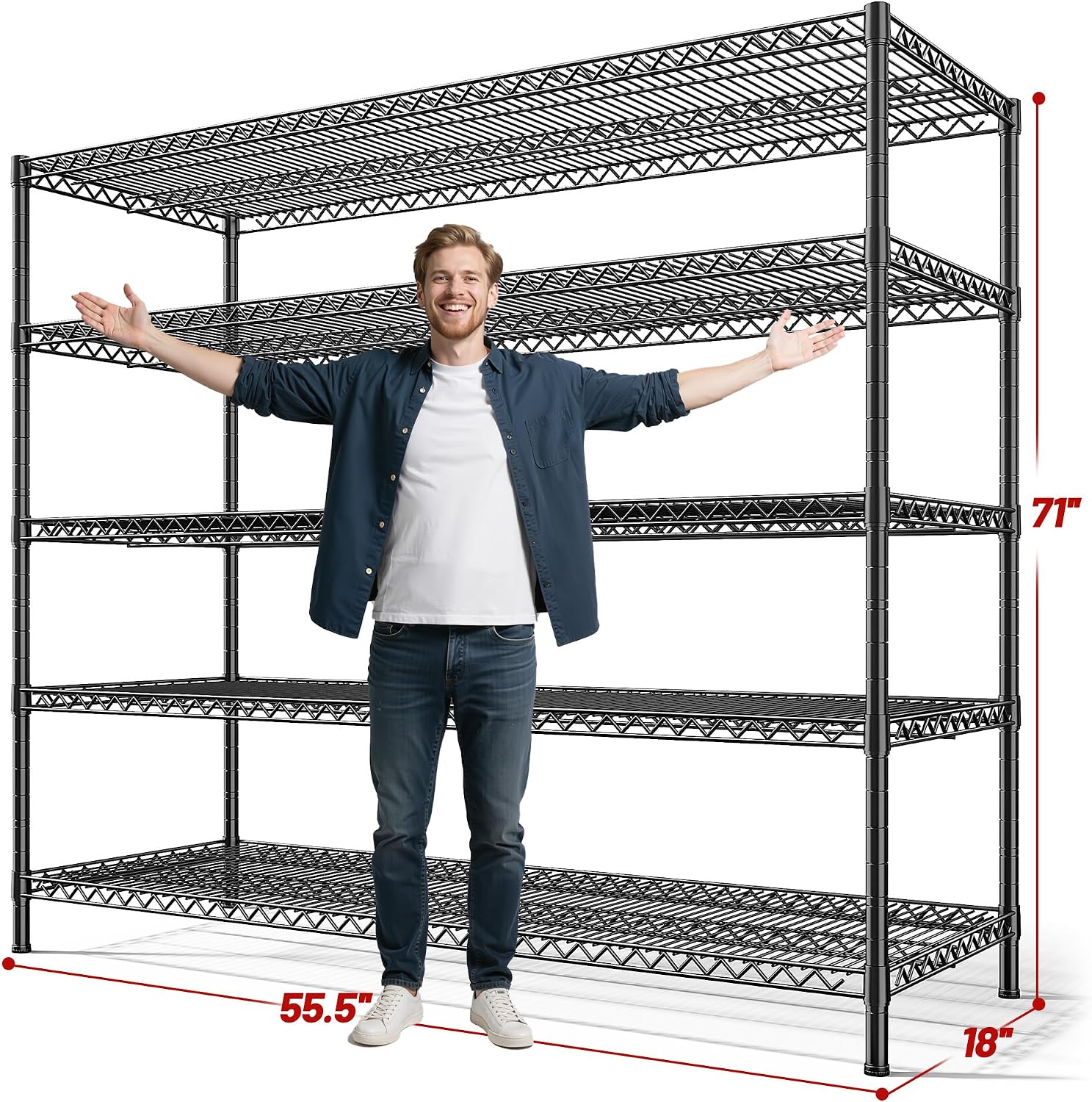 5-Tier Heavy Duty Adjustable Metal Wire Storage Shelving