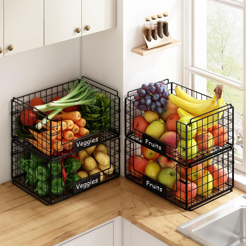 4-Pack XXL Stackable Metal Wire Pantry Storage Baskets