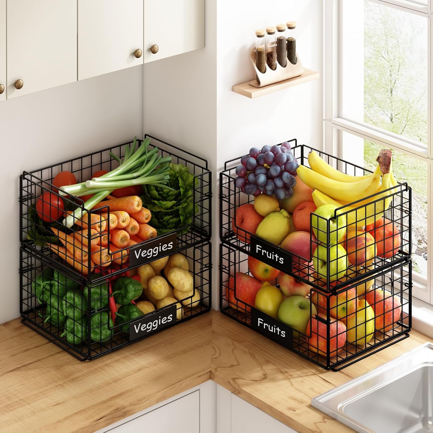 4-Pack XXL Stackable Metal Wire Pantry Storage Baskets