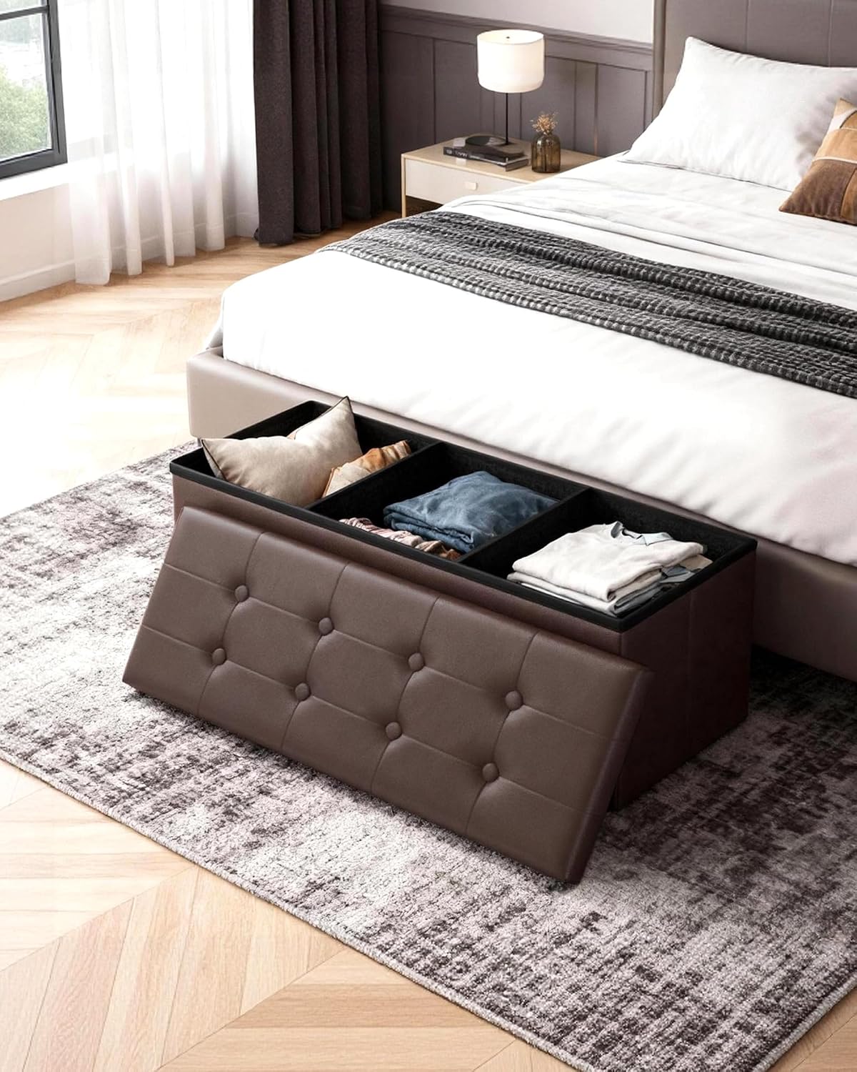 Brown Faux Leather Storage Ottoman Bench