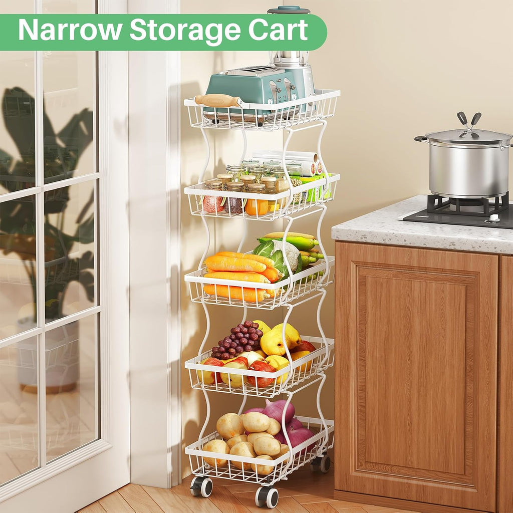 White 5-Tier Stackable Metal Wire Fruit Vegetable Storage Stand