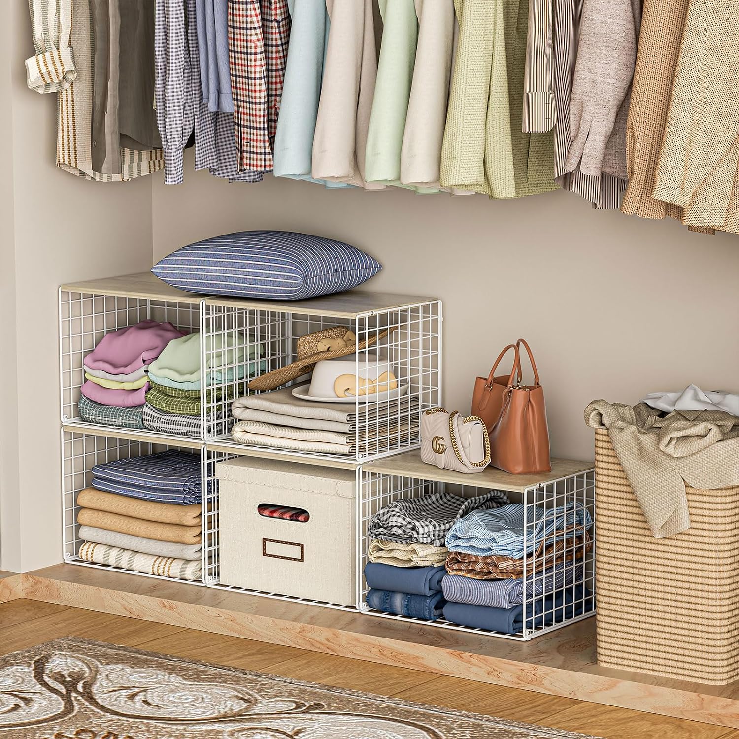 White Stackable Metal Closet Storage Organizer Shelves