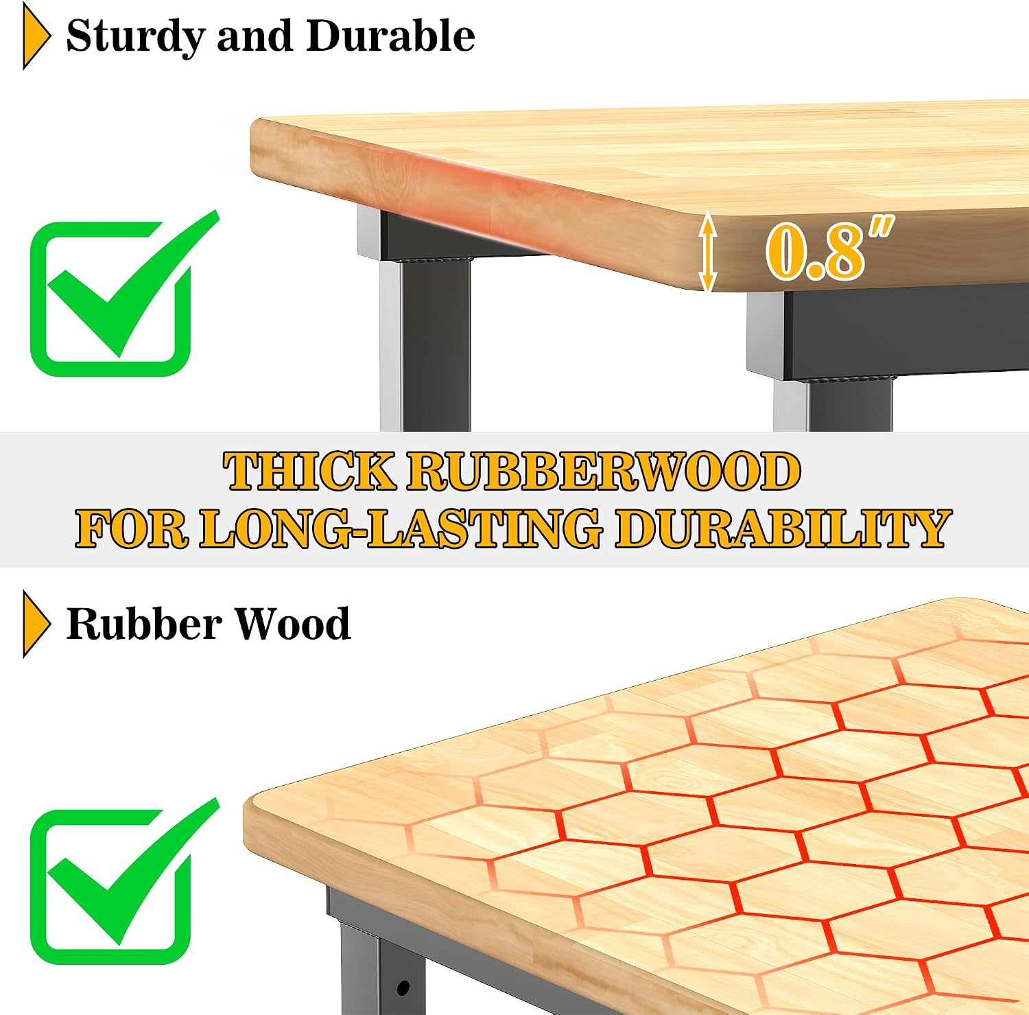 47.5 Inch Adjustable Rubberwood Heavy Duty Garage Workbench